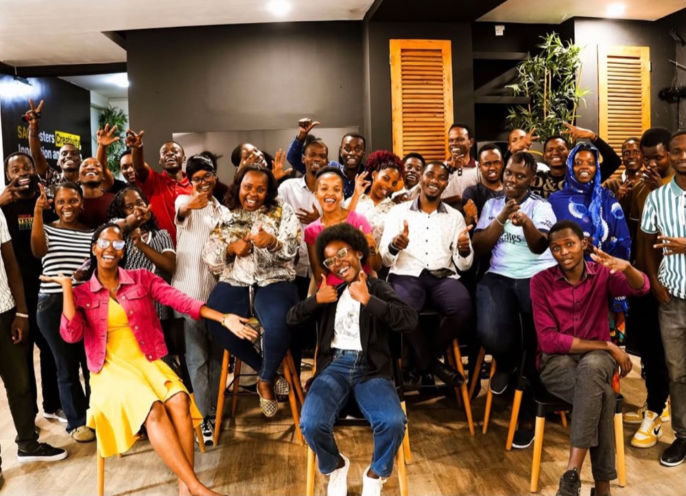 Group celebrating after a session